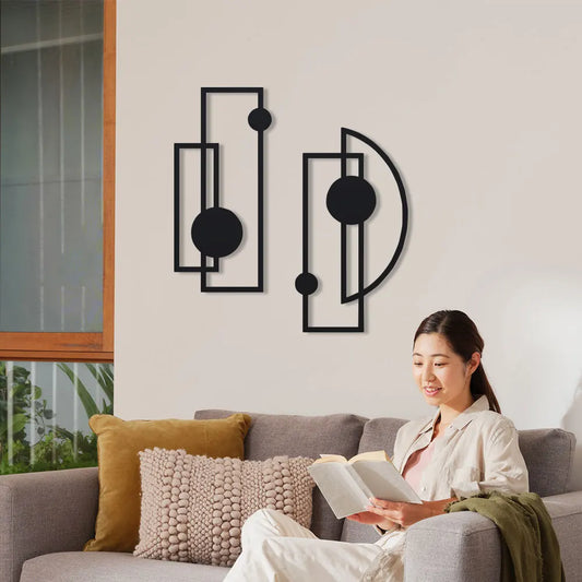 Metal Wall Sculptures Set of 2 – Abstract Hollow Vertical Wall Art