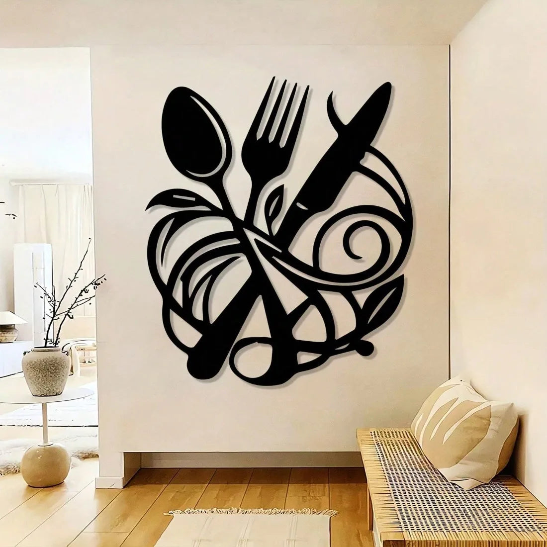 Vintage Metal Wall Art – Knife & Fork Vine Pattern Kitchen & Dining Room Decor