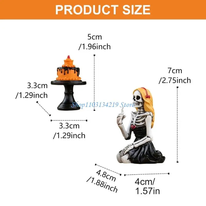 Skull Girl Eating Cake Resin Sculpture – Gothic Kitchen & Home Decor Statue