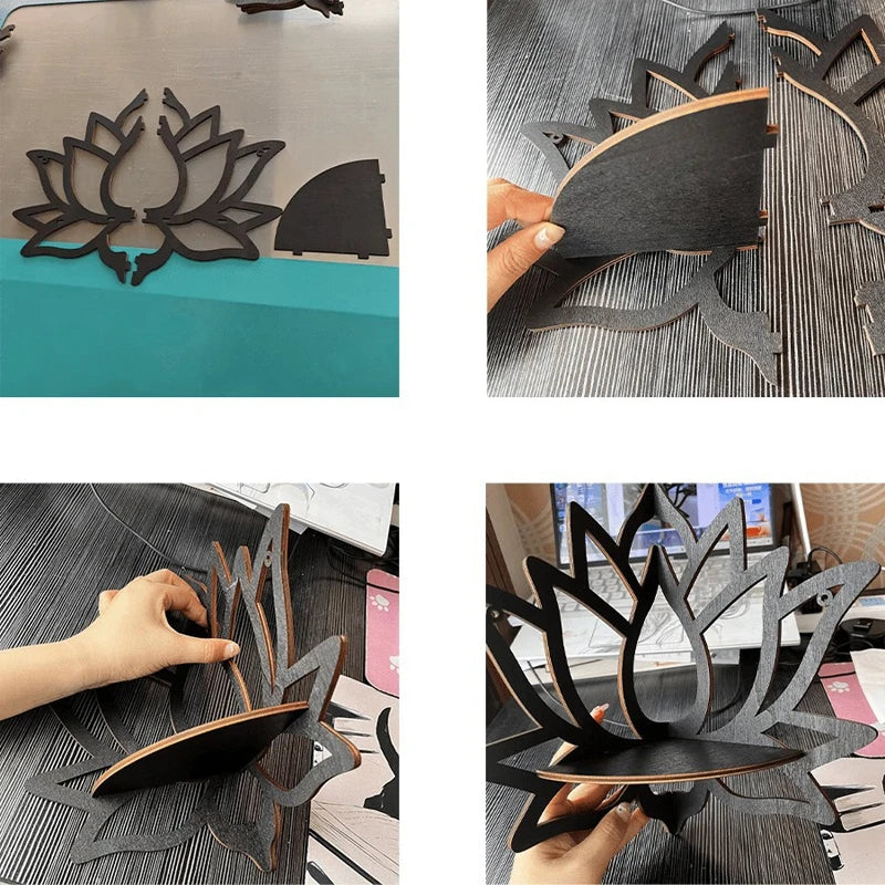 Wooden Lotus Wall Shelf – Aromatherapy & Essential Oil Organiser