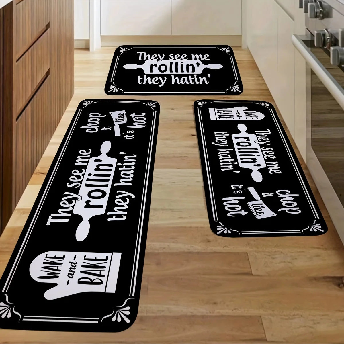 Kitchen Theme Carpet & Rug – Food Love Joy Pattern | Anti-Slip Floor Mat