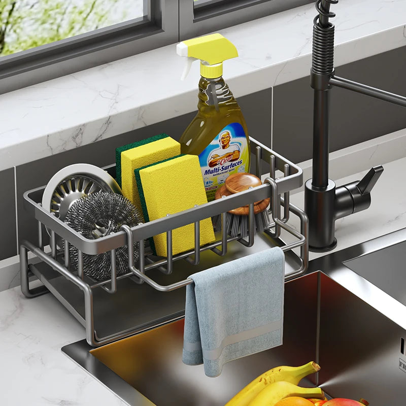 Kitchen Spice Storage Shelf – Tap-Mounted Sink Organizer with Drainage Rack