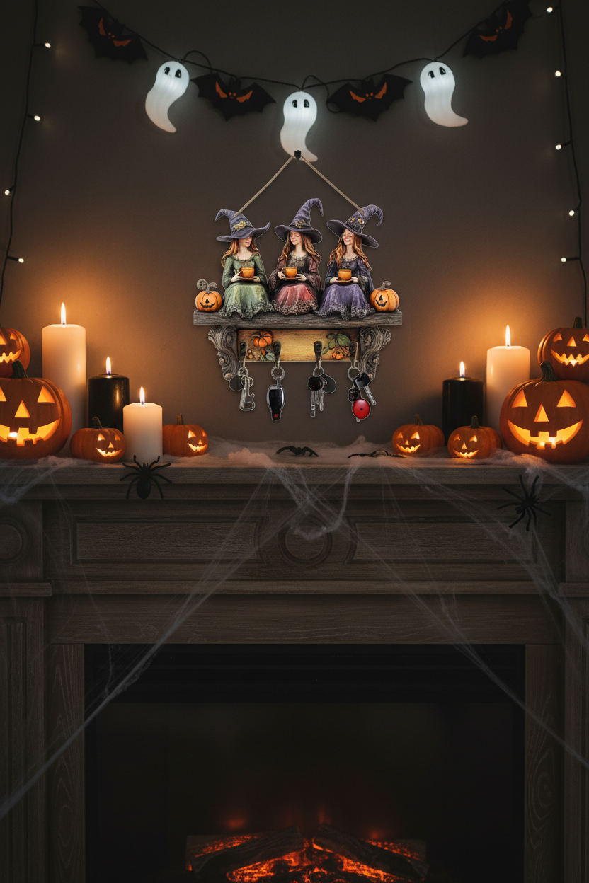 Halloween Wooden Witch Ornament - Living Room Decor