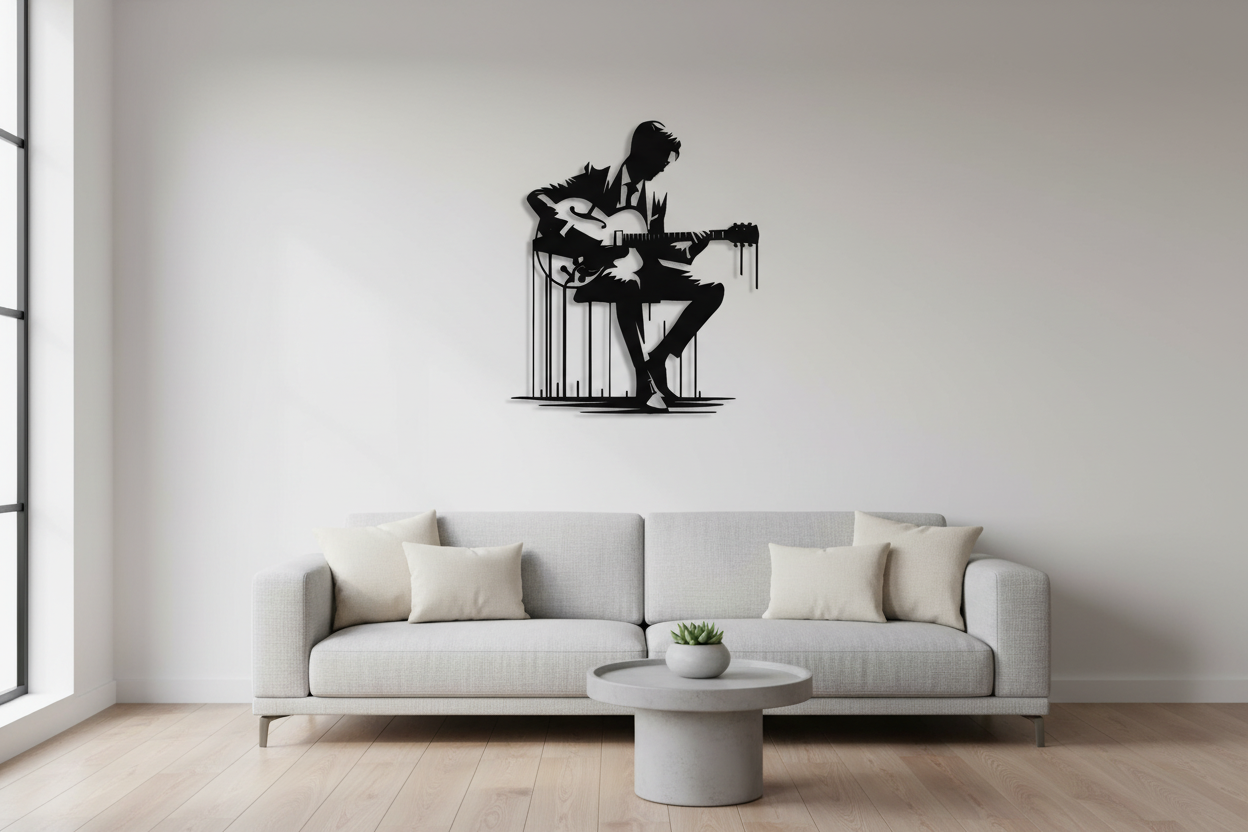 Abstract Metal Guitar Wall Art - Modern Living Room