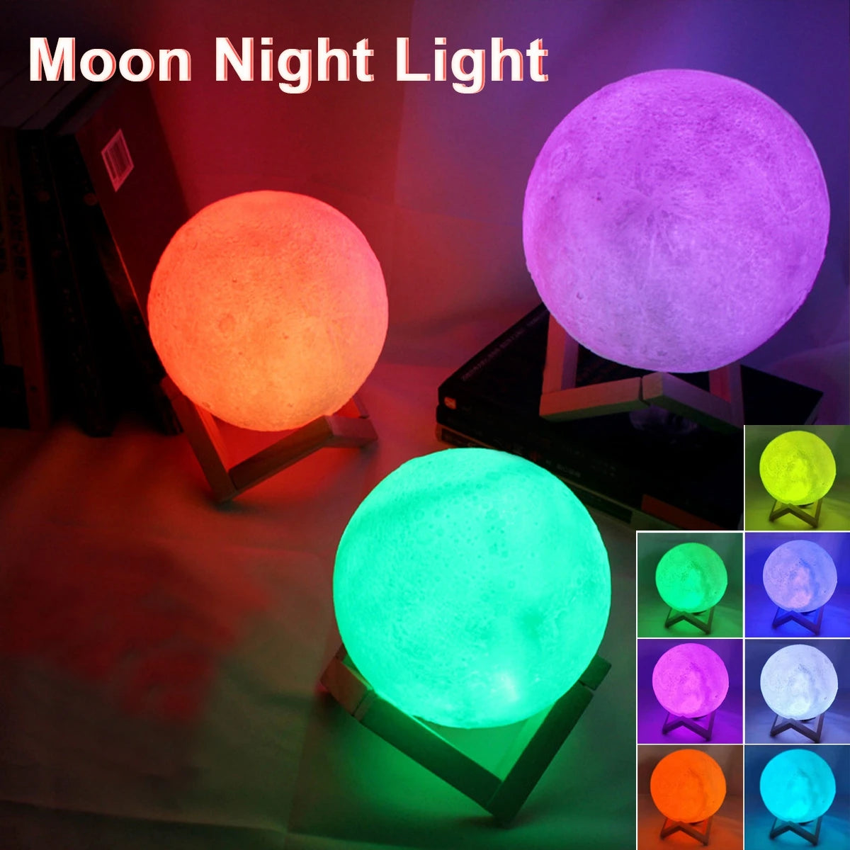 Moon Lamp LED Night Light with Stand – Bedroom Decor & Kids Gift