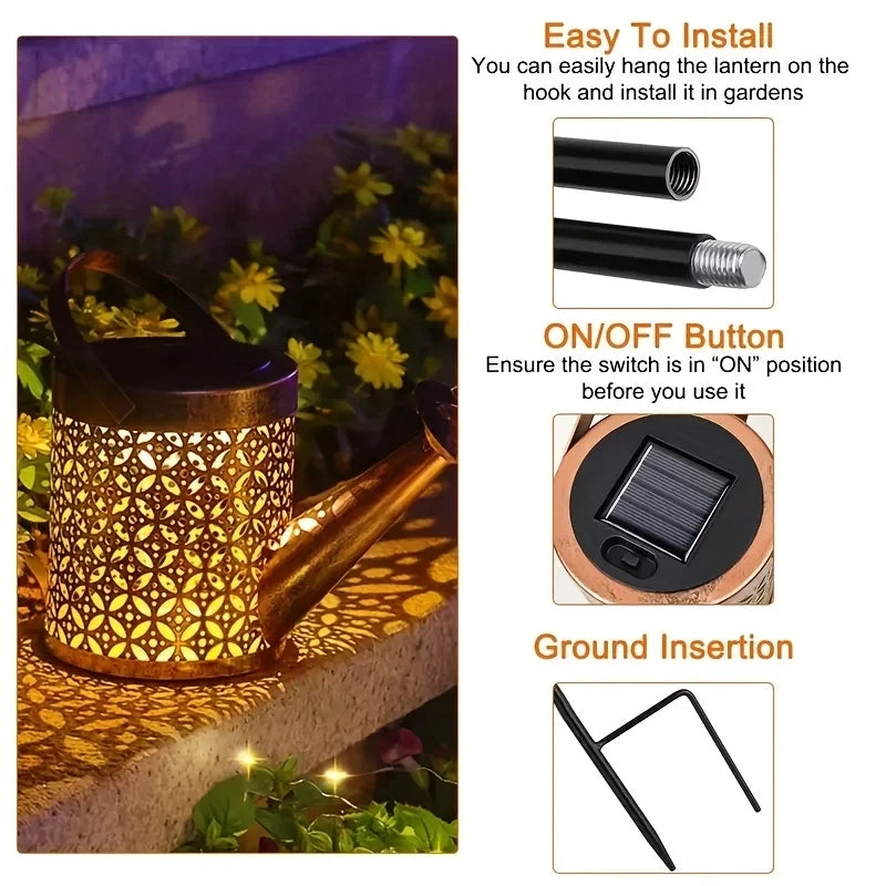 Solar Watering Can Garden Light | Retro Metal Hanging Lantern