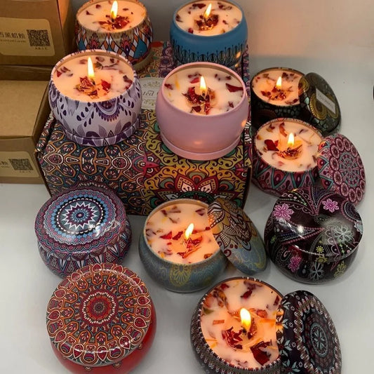 Luxury Scented Soy Wax Candles – Iron Gift Box, 15+ Fragrances