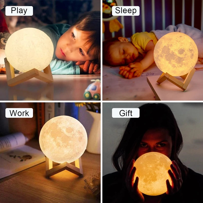 Moon Lamp LED Night Light with Stand – Bedroom Decor & Kids Gift