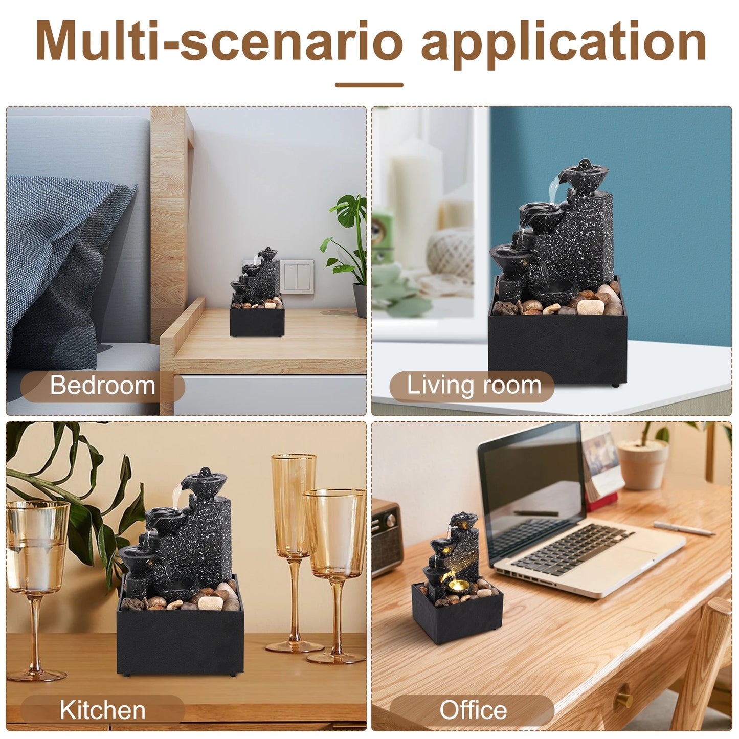 Tabletop Waterfall Fountain – Relaxing Desktop Decor with Soft Lights