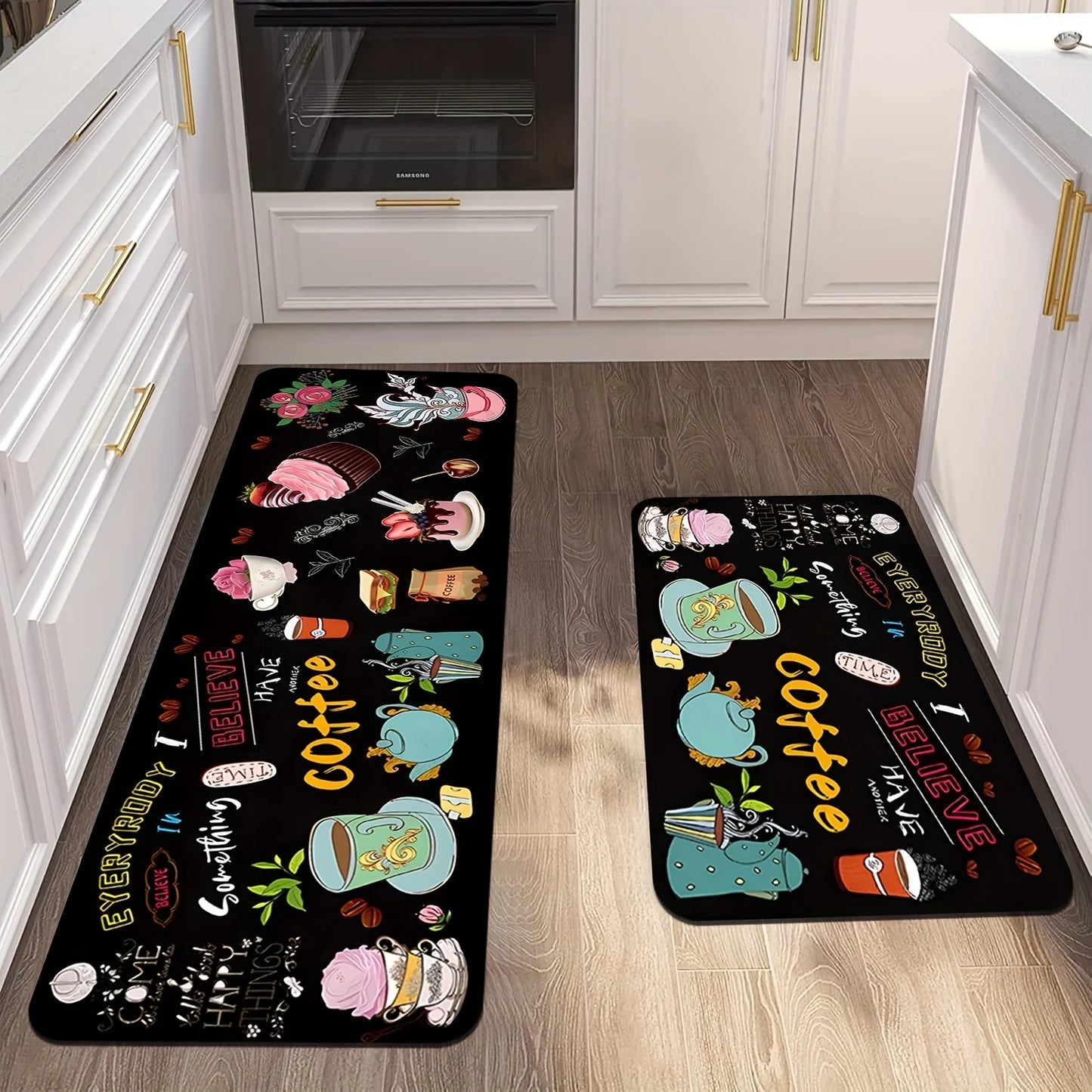 Kitchen Theme Carpet & Rug – Food Love Joy Pattern | Anti-Slip Floor Mat