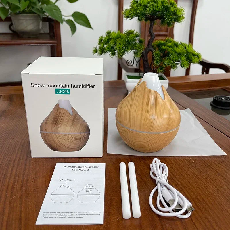 350ml Aromatherapy Diffuser – Wood Grain, Remote Control & 7-Color LED