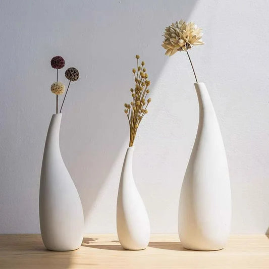 White Ceramic Matte Vase – Minimalist Home Decor for Dried Flowers & Centerpieces