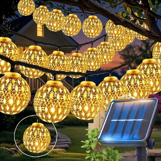 Solar Moroccan Ball String Light | 30/50 LED Fairy Lights, 8 Modes | Garden & Party
