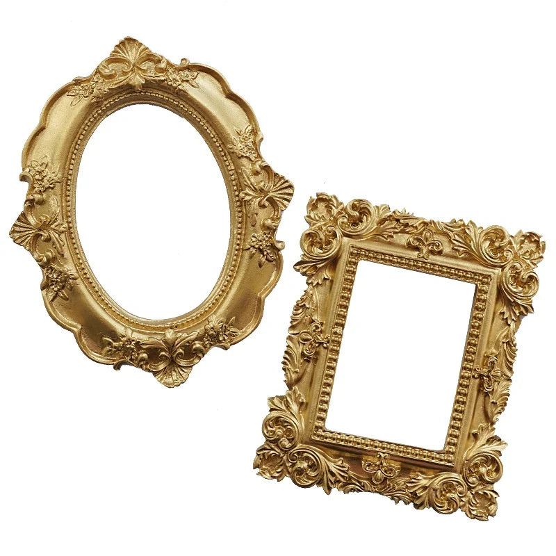Golden Retro Resin Photo Frame – Decorative Home Accent & Photo Prop
