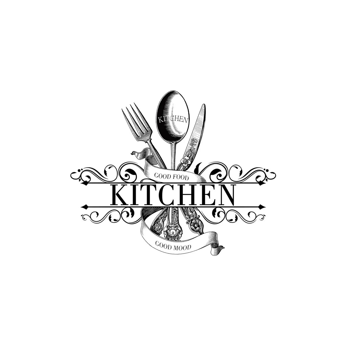 "Good Food" Kitchen Wall Decal – Self-Adhesive Removable PVC Sticker with Knife & Fork Design