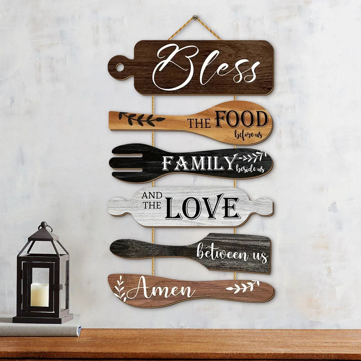 Family Blessings Wooden Wall Sign – Rustic Kitchen & Dining Room Decor