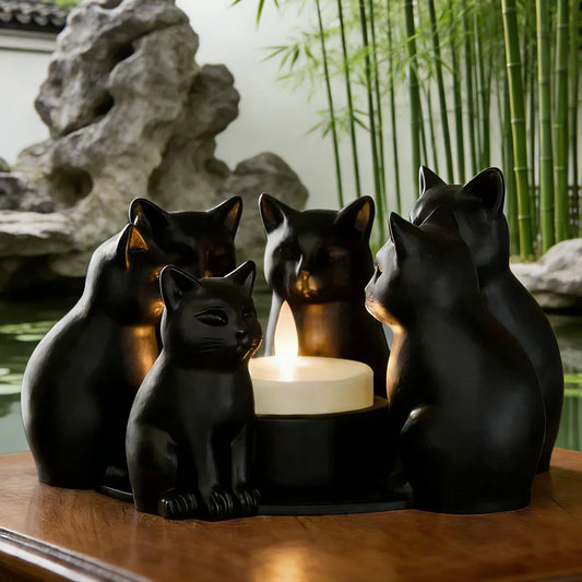 Cat Candle Holder – Black Matte Cat Figurine Tealight Holder for Home Decor