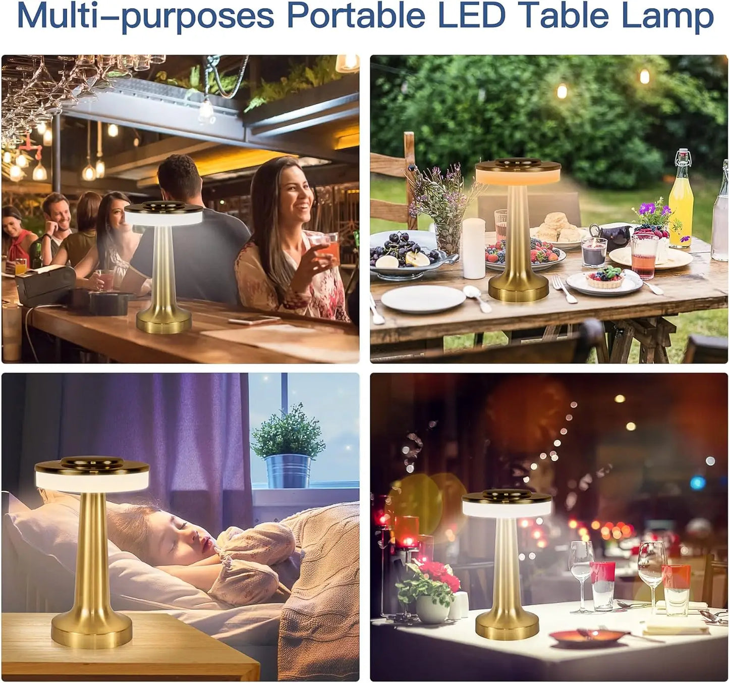 Gold Retro Rechargeable Table Lamp – Dimmable LED Night Light