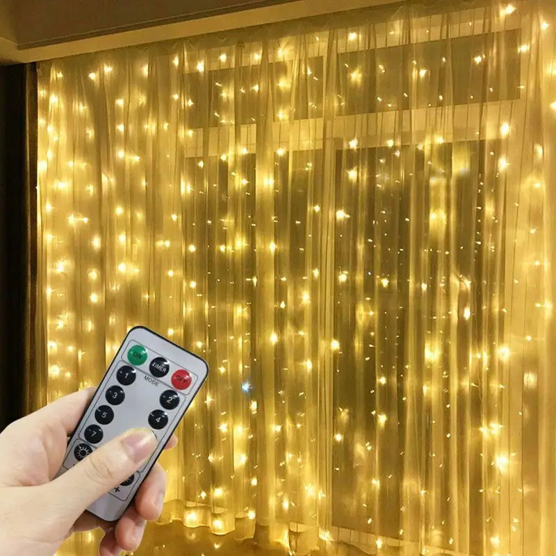 LED Curtain String Lights – 8 Modes Fairy Lights with Remote Control