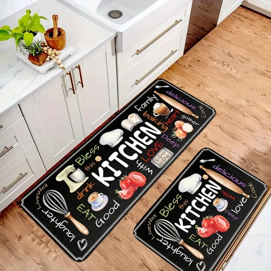 Kitchen Theme Carpet & Rug – Food Love Joy Pattern | Anti-Slip Floor Mat