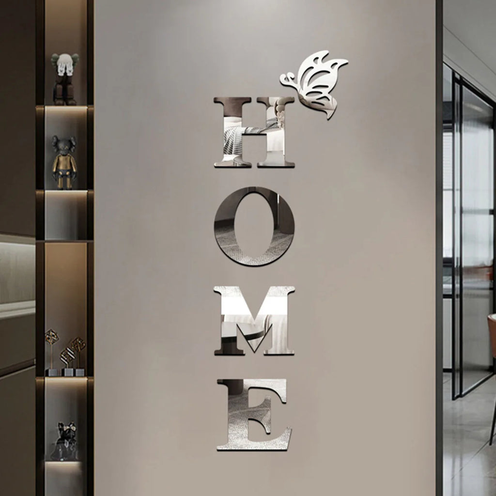 HOME Yazılı 3D Ayna Duvar Sticker – Giriş ve Ev Dekorasyonu