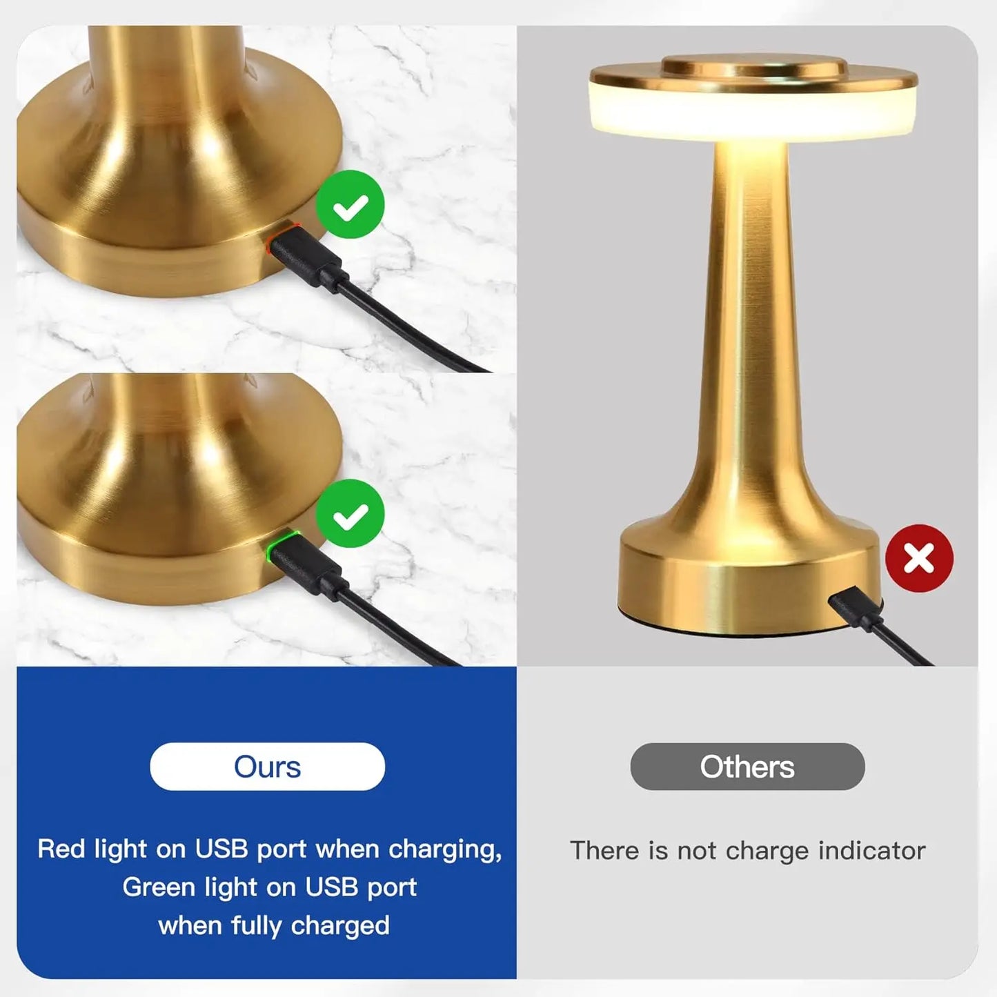 Gold Retro Rechargeable Table Lamp – Dimmable LED Night Light