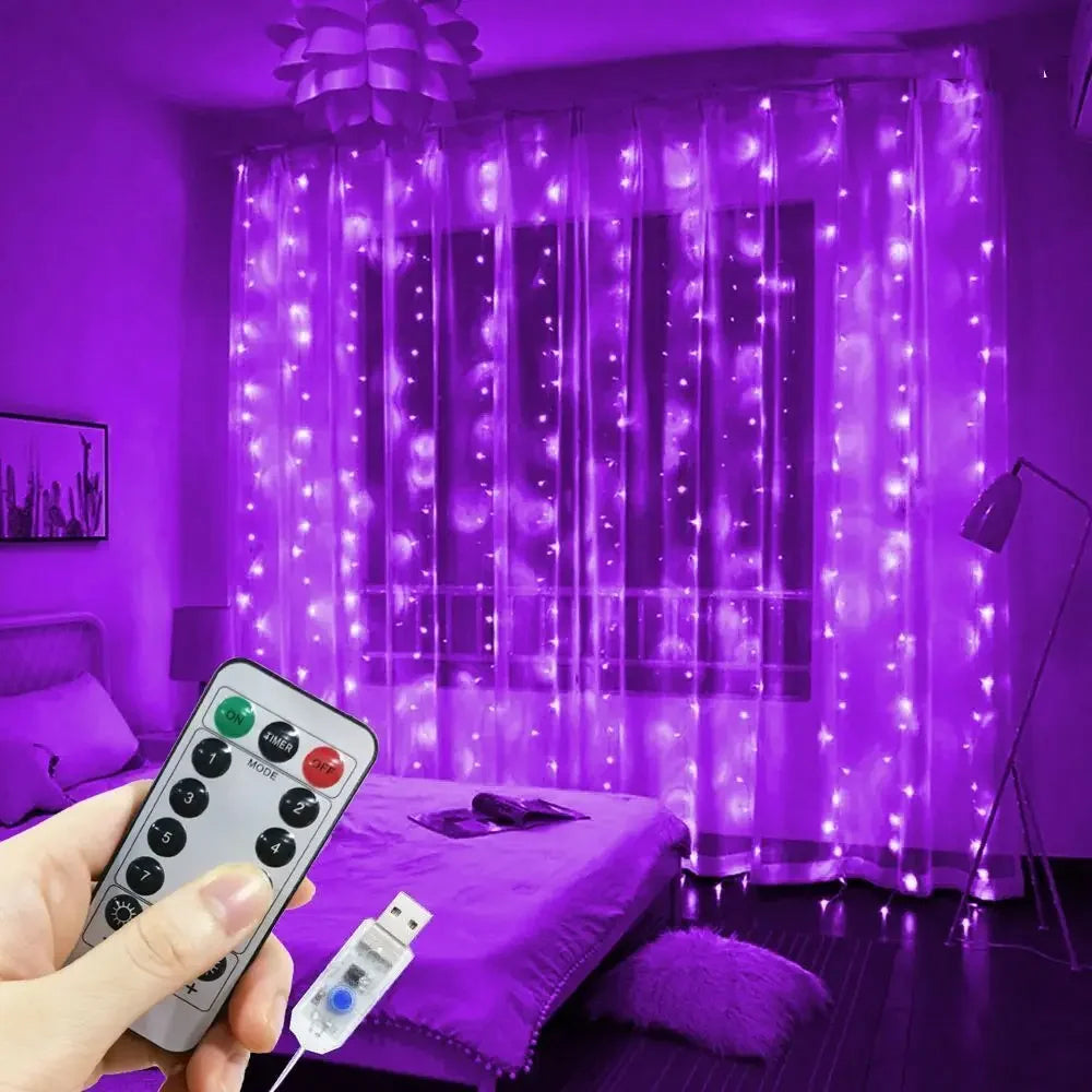 LED Curtain String Lights – 8 Modes Fairy Lights with Remote Control