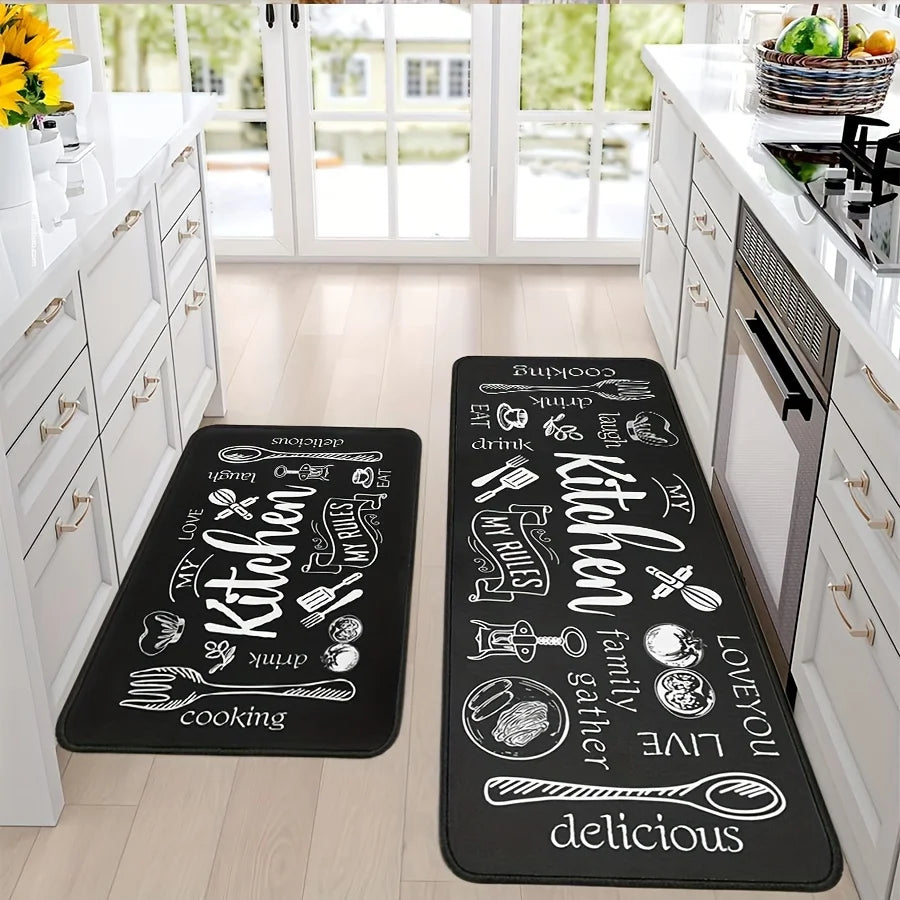 Kitchen Theme Carpet & Rug – Food Love Joy Pattern | Anti-Slip Floor Mat