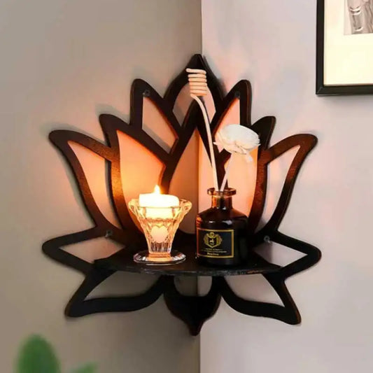 Wooden Lotus Wall Shelf – Aromatherapy & Essential Oil Organiser