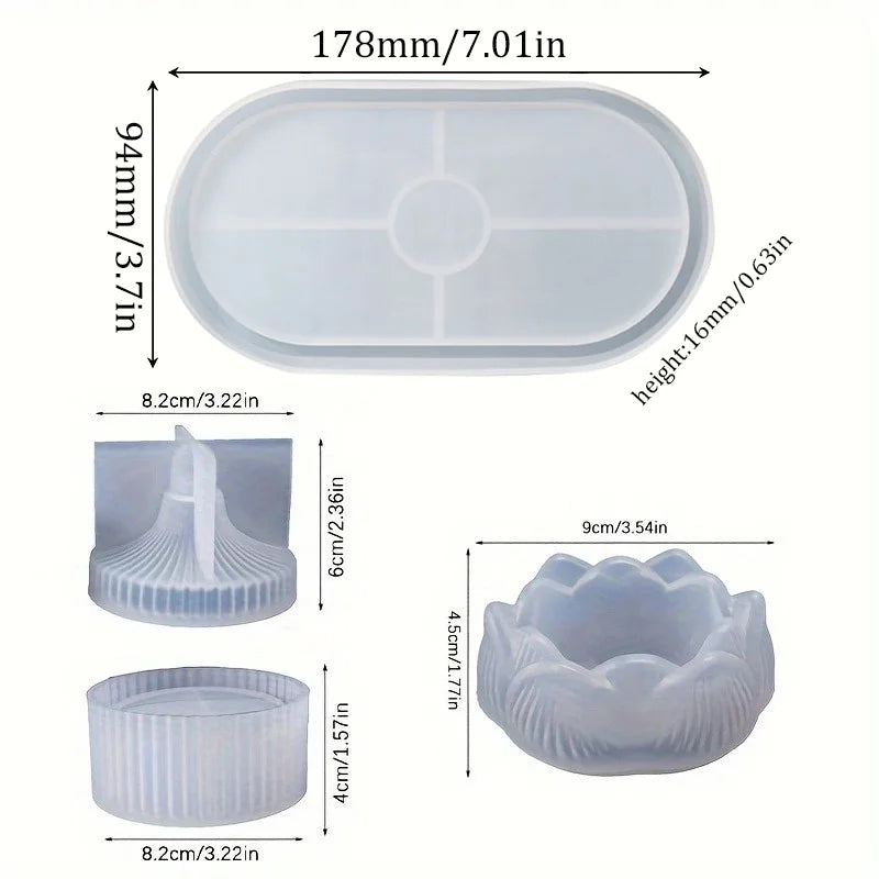 DIY Lotus Candle Holder Mold – 3-Piece Silicone Set for Resin & Plaster