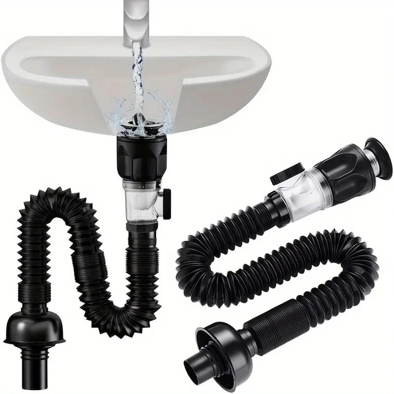 Black Bounce Drain – Universal Bathroom Sink Drain Assembly with Horizontal & Vertical Pipe
