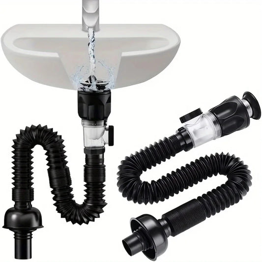 Black Bounce Drain – Universal Bathroom Sink Drain Assembly with Horizontal & Vertical Pipe