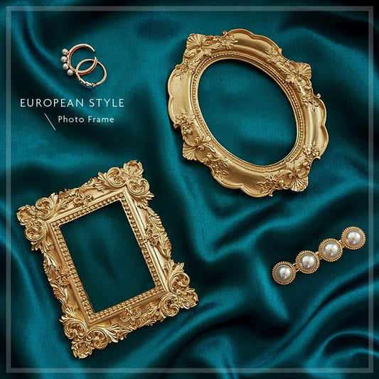 Golden Retro Resin Photo Frame – Decorative Home Accent & Photo Prop