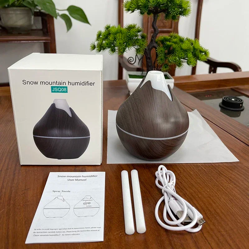 350ml Aromatherapy Diffuser – Wood Grain, Remote Control & 7-Color LED