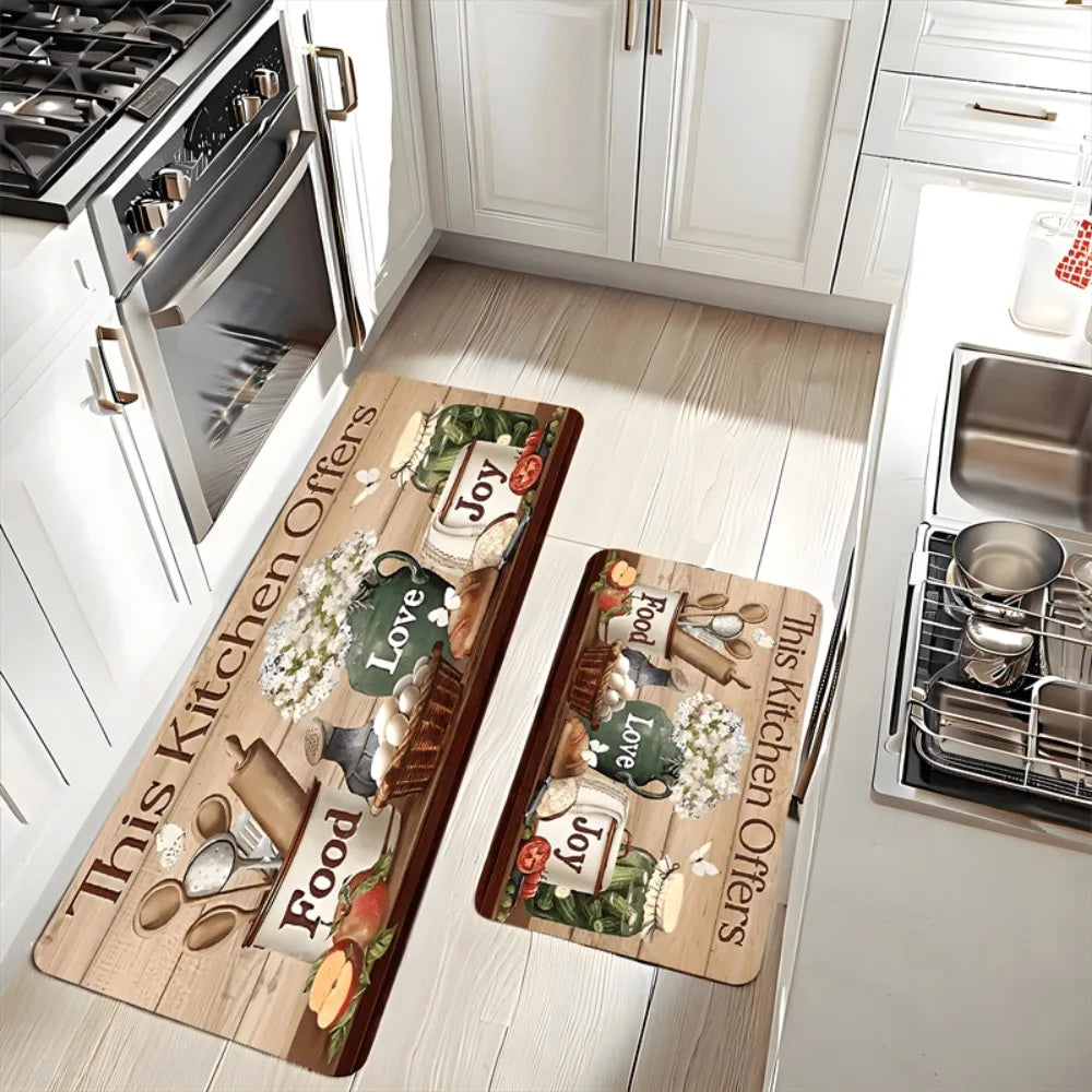 Kitchen Theme Carpet & Rug – Food Love Joy Pattern | Anti-Slip Floor Mat