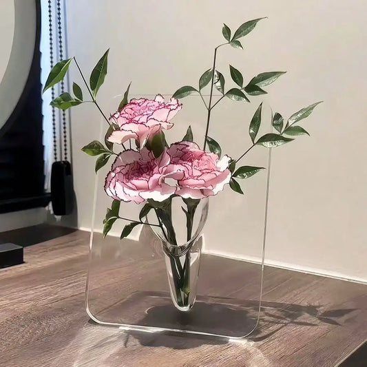 Clear Acrylic Frame Vase – Modern Flower Vase for Home Decor & Bookshelf