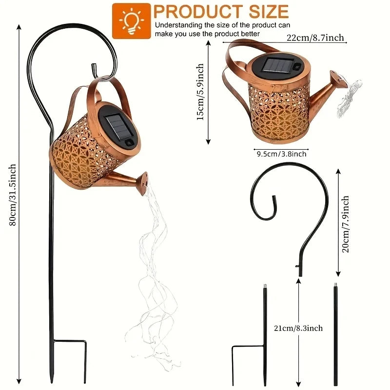 Solar Watering Can Garden Light | Retro Metal Hanging Lantern