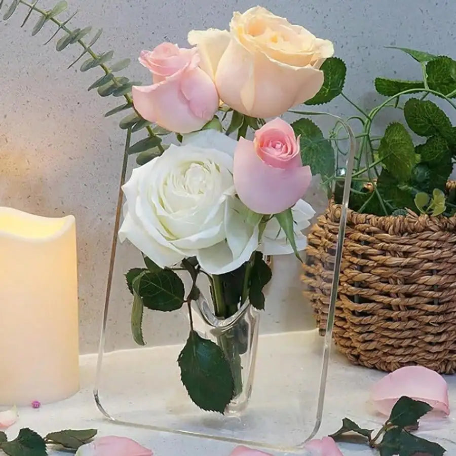 Clear Acrylic Frame Vase – Modern Flower Vase for Home Decor & Bookshelf