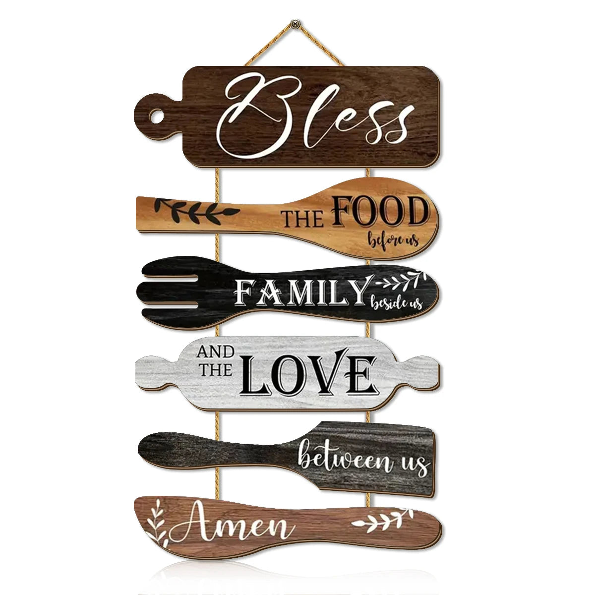 Family Blessings Wooden Wall Sign – Rustic Kitchen & Dining Room Decor