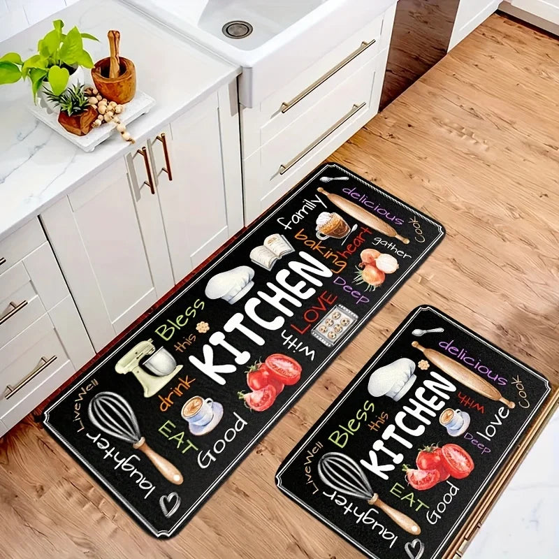 Kitchen Theme Carpet & Rug – Food Love Joy Pattern | Anti-Slip Floor Mat
