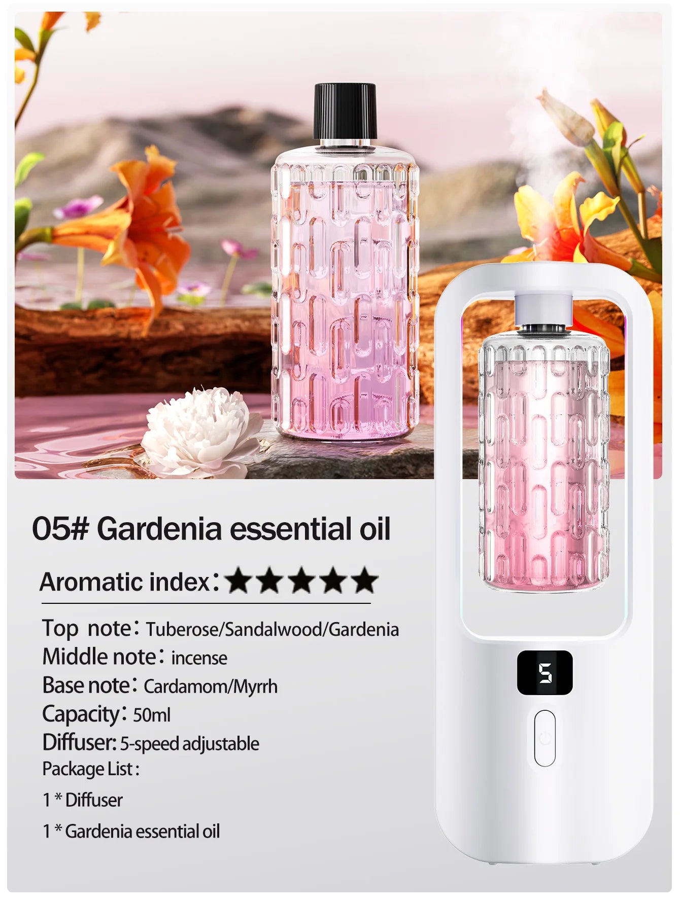 Aromatherapy Essential Oil Diffuser – USB Rechargeable, 5 Spray Modes