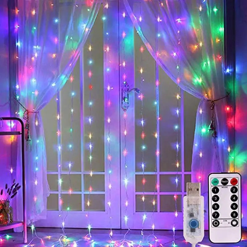 LED Curtain String Lights – 8 Modes Fairy Lights with Remote Control