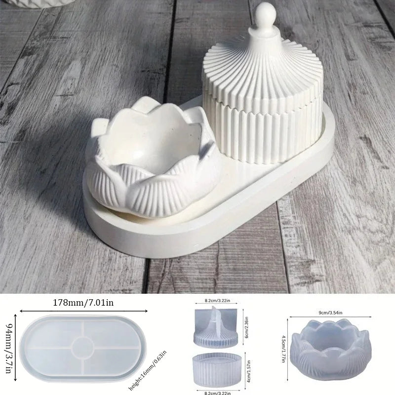 DIY Lotus Candle Holder Mold – 3-Piece Silicone Set for Resin & Plaster