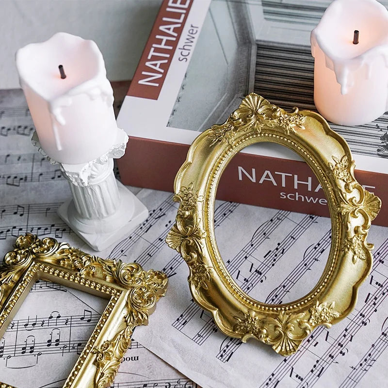 Golden Retro Resin Photo Frame – Decorative Home Accent & Photo Prop