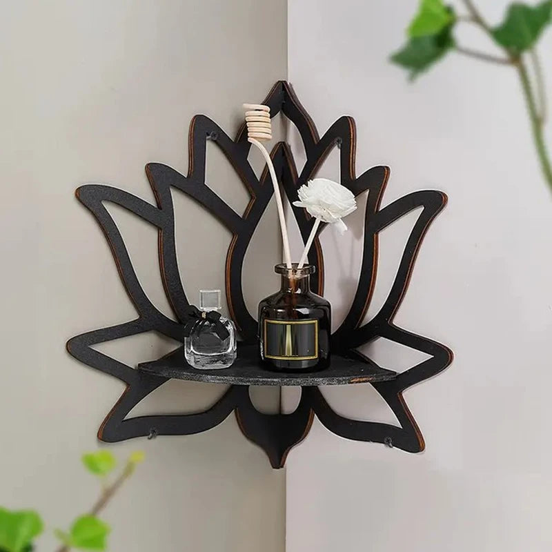 Wooden Lotus Wall Shelf – Aromatherapy & Essential Oil Organiser
