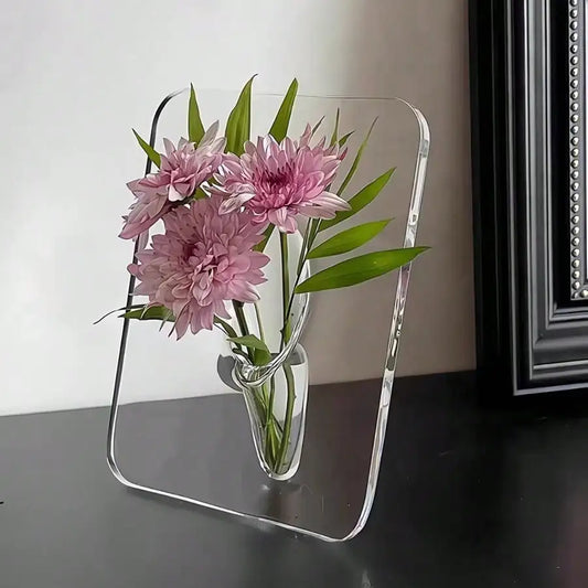 Clear Acrylic Frame Vase – Modern Flower Vase for Home Decor & Bookshelf