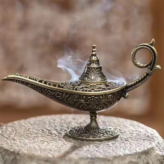 Antique Aladdin Oil Lamp – Decorative Incense Burner for Home & Meditation