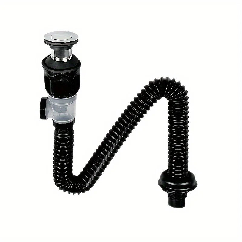 Black Bounce Drain – Universal Bathroom Sink Drain Assembly with Horizontal & Vertical Pipe