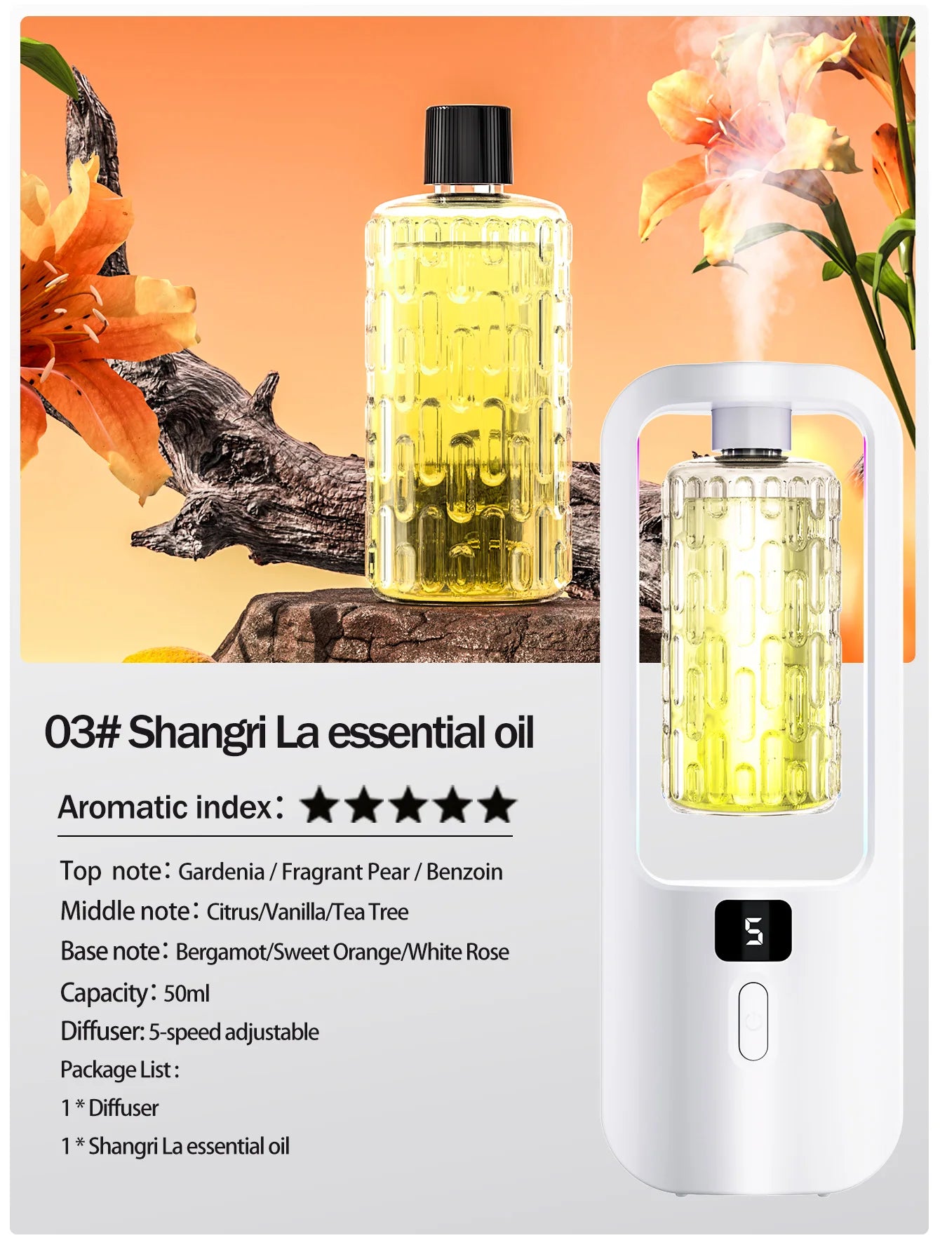 Aromatherapy Essential Oil Diffuser – USB Rechargeable, 5 Spray Modes