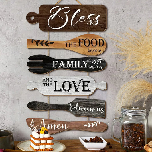 Family Blessings Wooden Wall Sign – Rustic Kitchen & Dining Room Decor